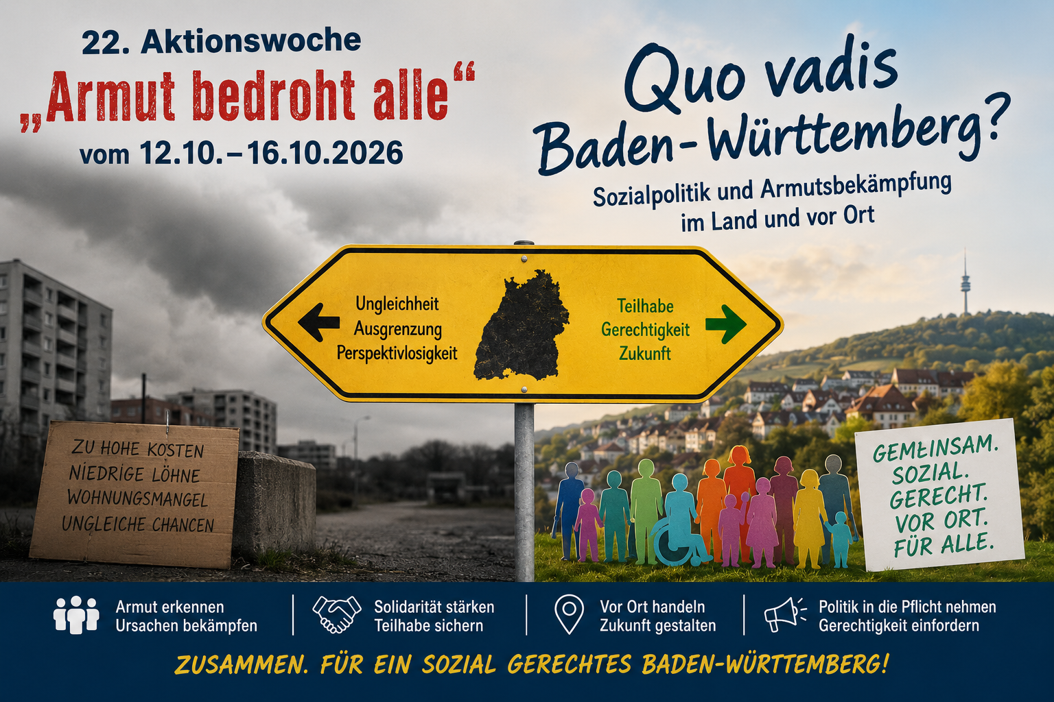 22. Aktionswoche „Armut bedroht alle“ vom 12.10.-16.10.2026 – Quo vadis Baden- Württemberg? – Sozialpolitik und Armutsbekämpfung im Land und vor Ort