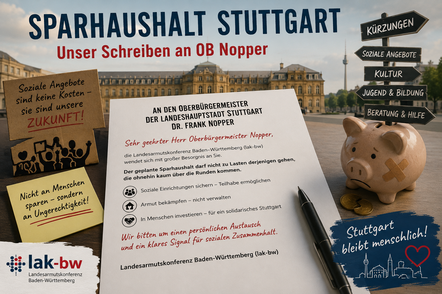 Sparhaushalt Stuttgart, unser Schreiben an OB Nopper – Antwort von Frau Blank (Die Linke) + Reaktion der lak-bw